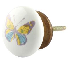 Yellow Butterfly Ceramic Flat Drawer Knob Online